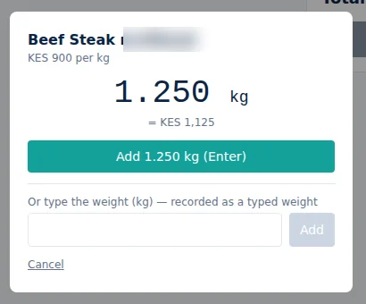 RetailPulse Butchery Weight from the scale screen